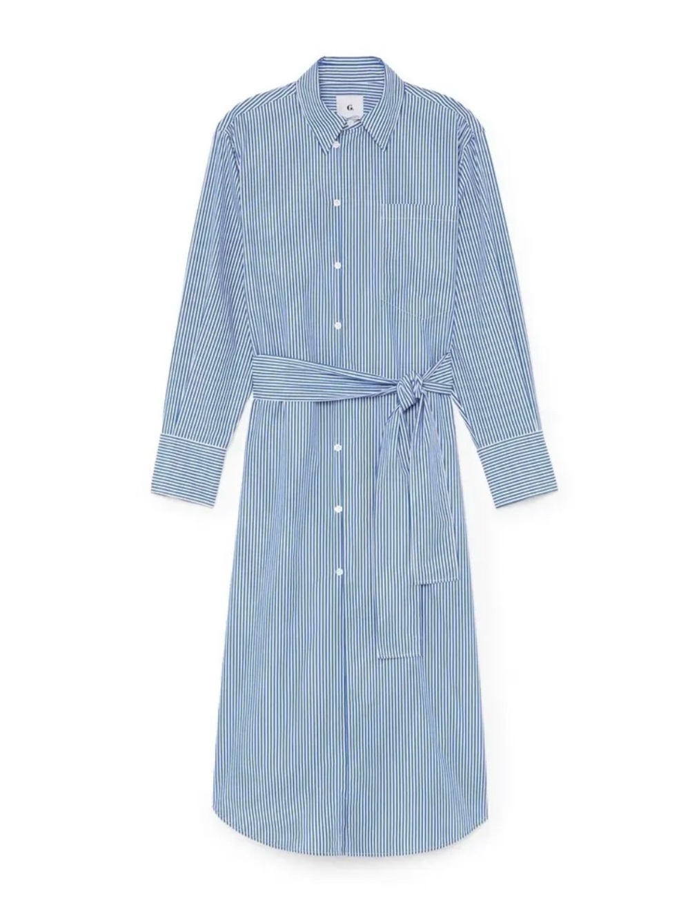 G. By Goop:  Patricia Button-Front Blue Stripe Shirt Dress with Tie Waist